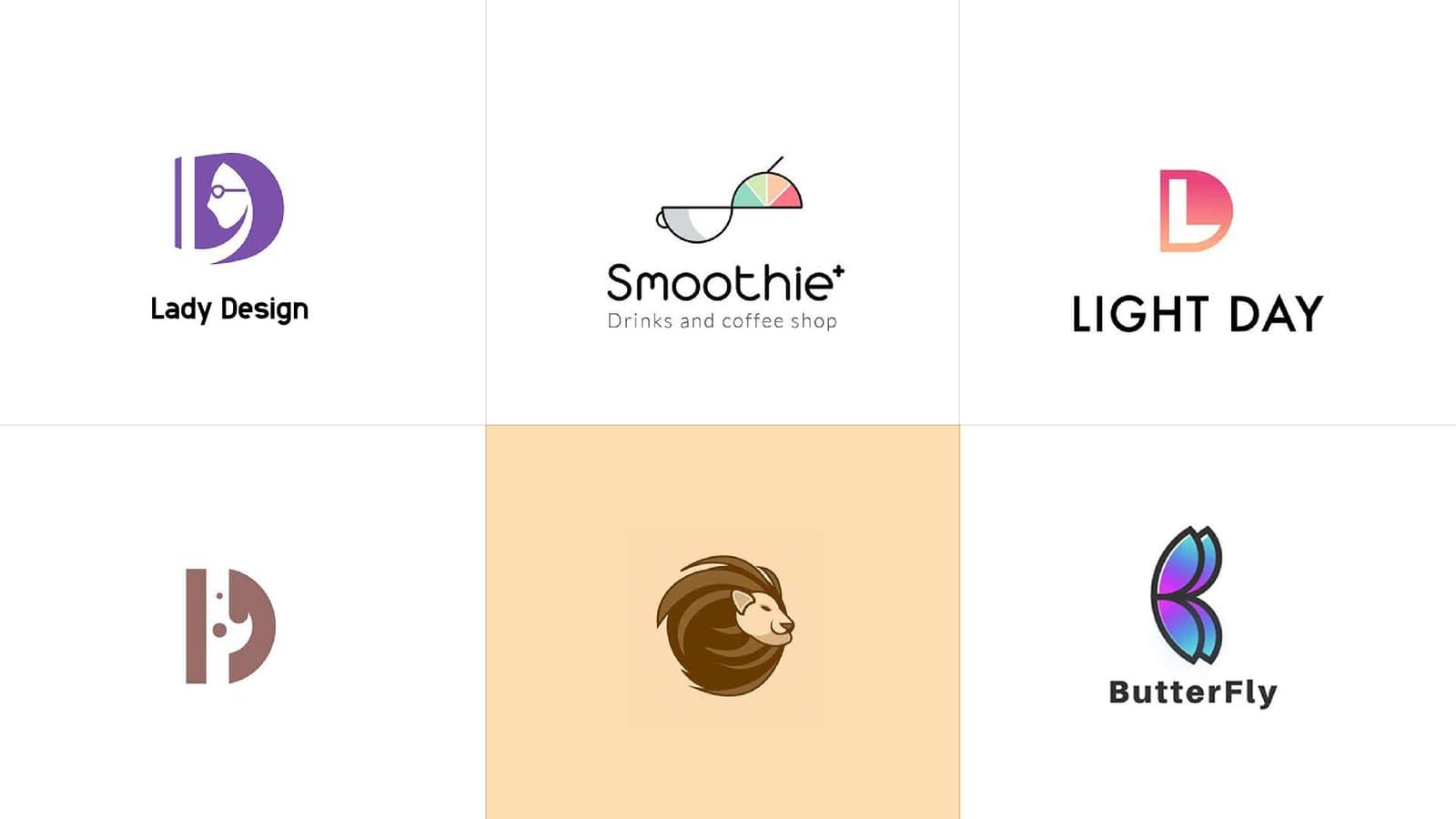 ستة شعارات من أعمال رنا المستقلة، منها شعار Lady Design